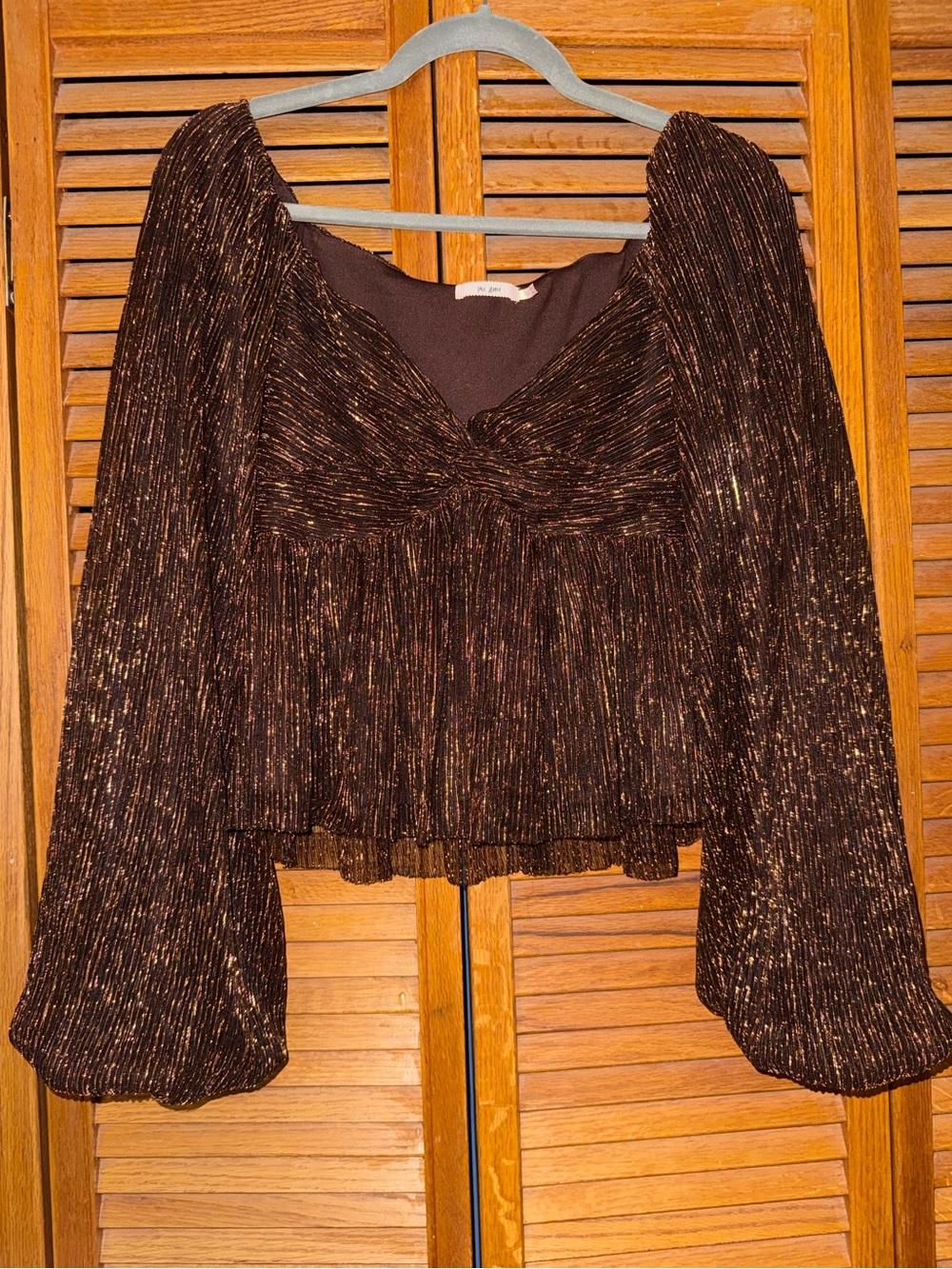 Brown Metallic Peplum Top